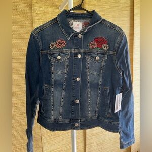 Lula Roe Embroidered Rose Denim Jacket